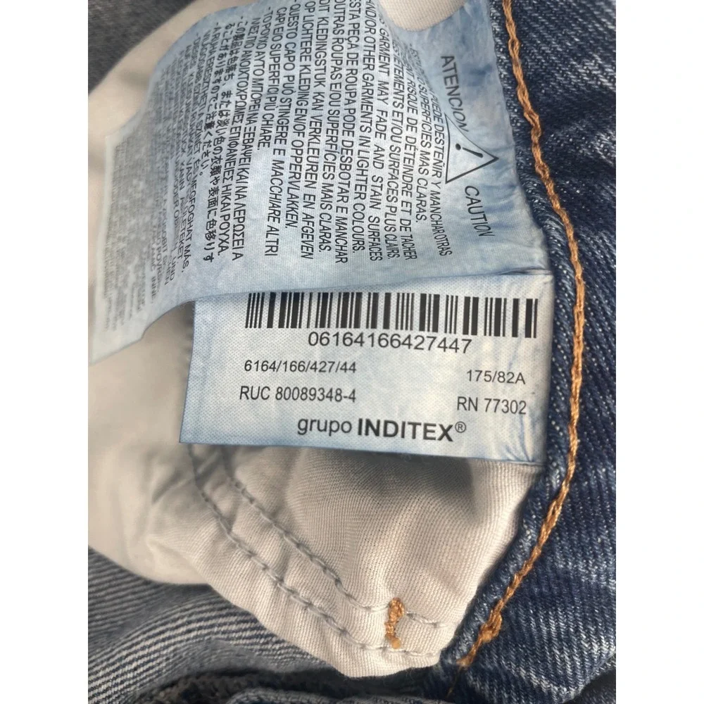 Zara Straight‎ Leg Jeans Womens 12 Blue High Rise Raw Hem Relaxed